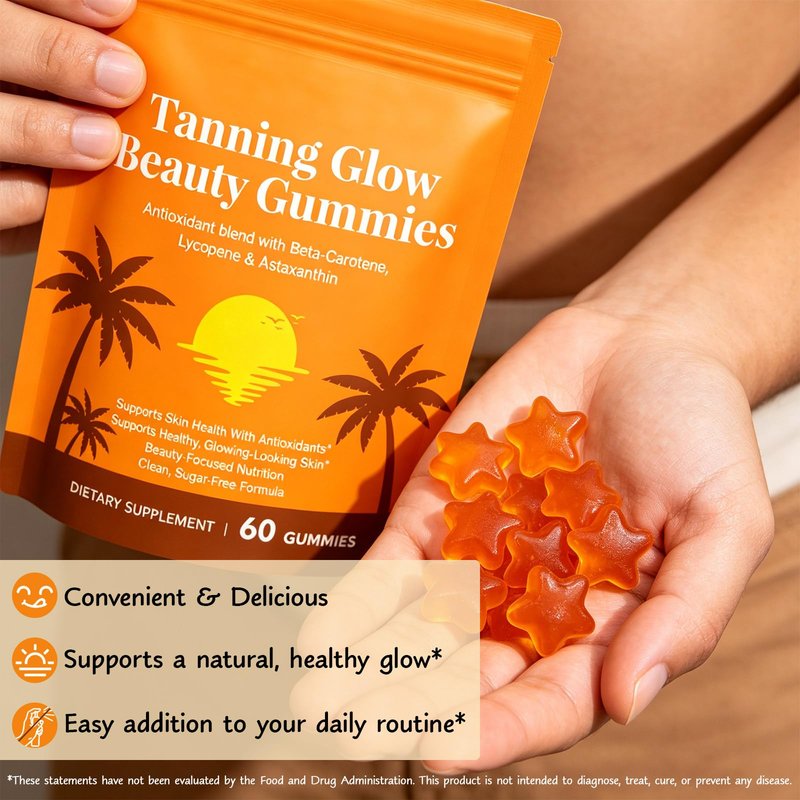 Astaxanthin Tanning Gummies Sun-Free for Women & Men, NO Sugar, With Beta Carotene, Vitamin ACDE Lycopene Enjoy a Tasty, Easy to Carry, No Water Making it Easy Enjoy a Healthy Tan Every Day 60Count