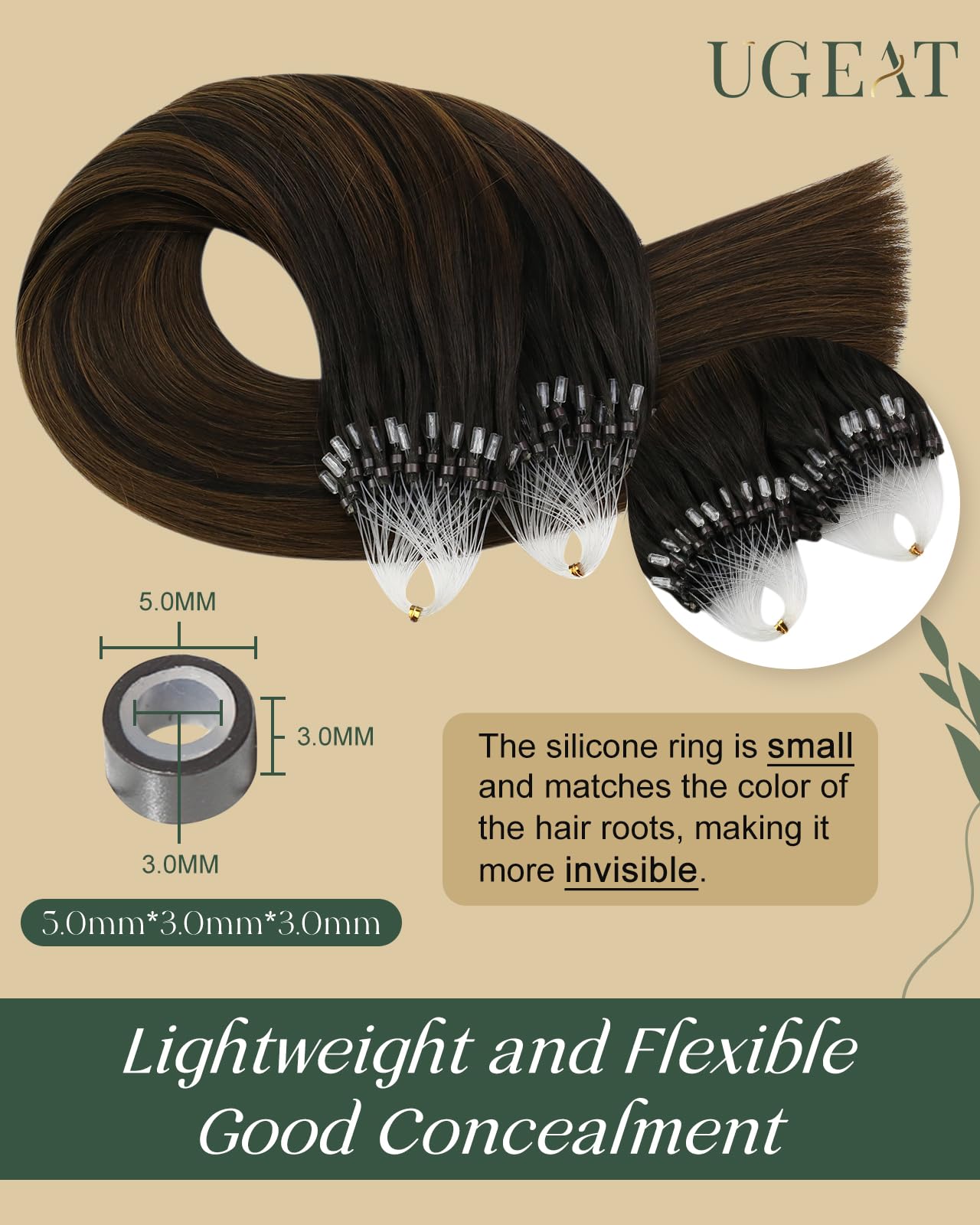 Ugeat Brown Microlink Hair Extensions Mix Balayage Dark Brown Micro Loop Real Human Hair Extensions Micro Bead Extentions for Thicker to Add Volume By Cold Fusion 14 Inch 50S 50G
