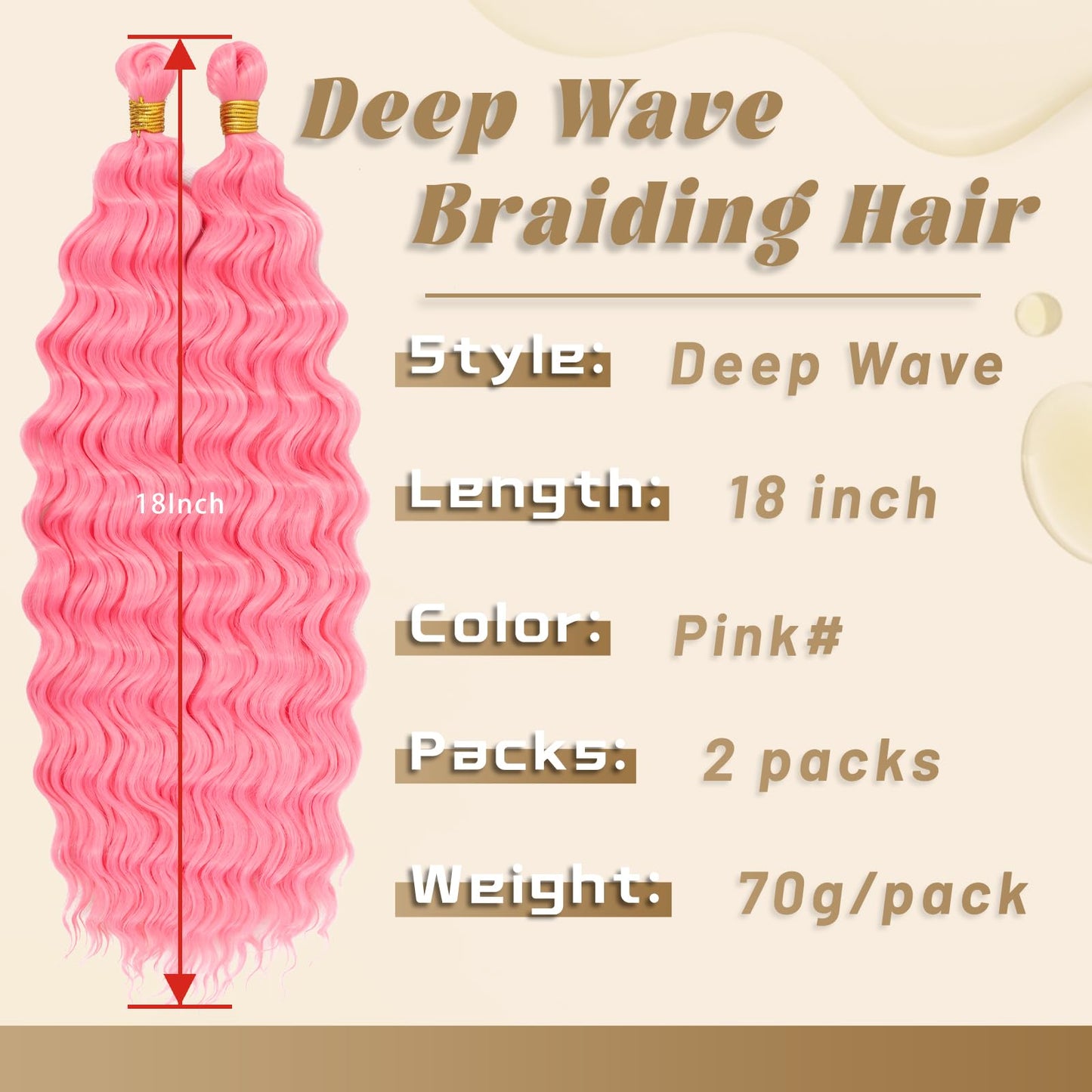 Eerya Long Curly Braiding Hair 18 Inch 2 Packs Pink Ocean Wave Crochet Hair for Black Women Deep Wave Braiding Hair for Boho Braids (18 inch, Pink)