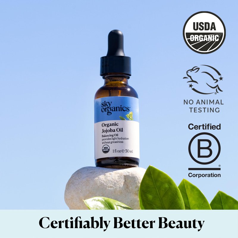Sky Organics Organic Jojoba Oil for Face, Balancing Oil for Light Hydration & Helps Reduce Excess Oiliness, Suitable For Oily, Combination and Blemish-Prone Skin, 100% Pure & Cold-Pressed, 1 fl oz