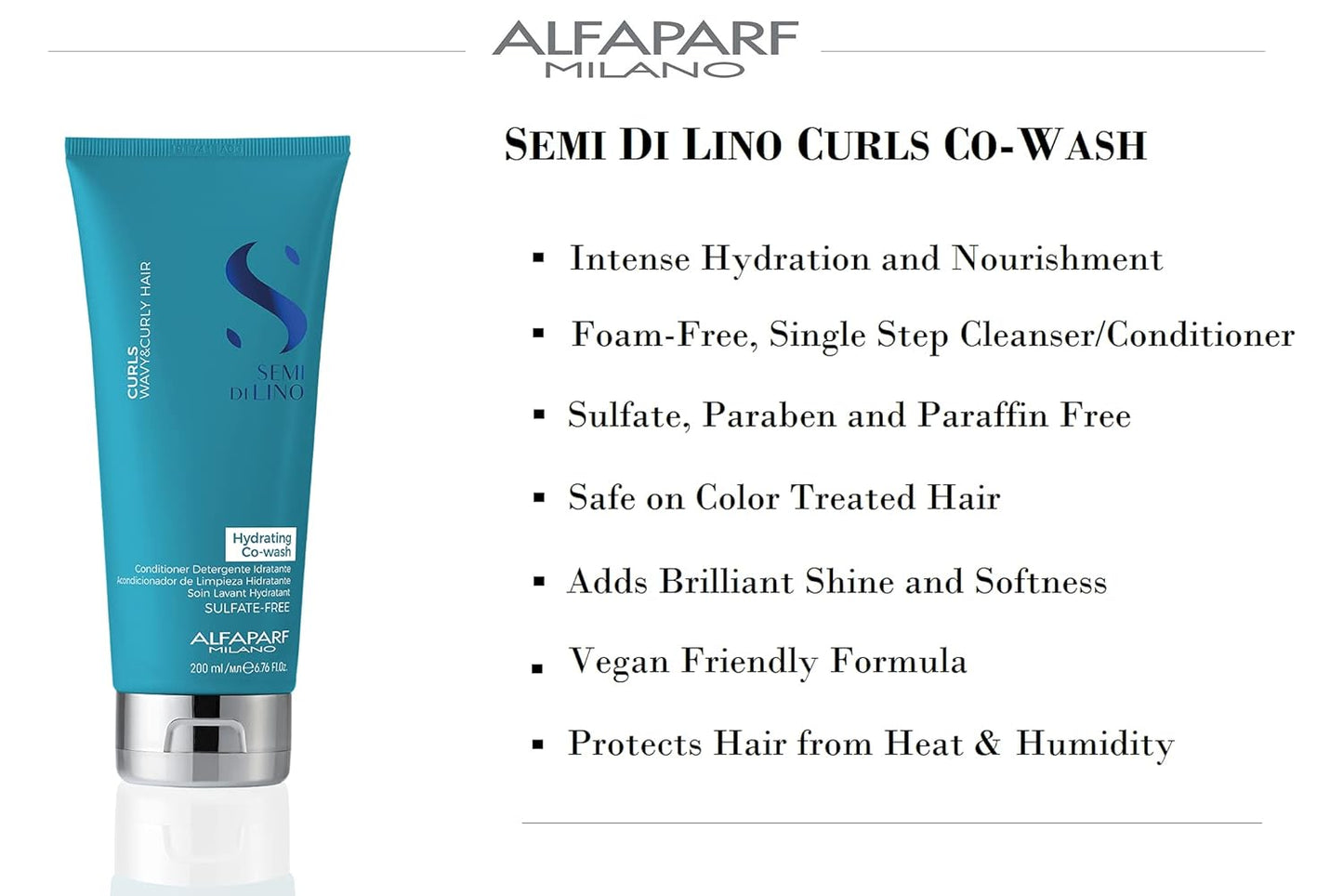 Alfaparf Milano Semi di Lino Hydrating Co-Wash | Foam-Free Curly Hair Conditioner - Shine & Frizz Control, Vegan & Sulfate Free