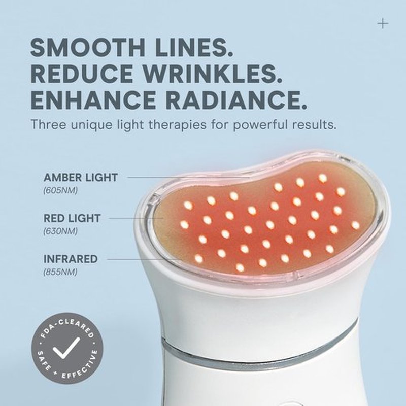 NuFACE TRINITY+ LED Red Light Therapy + Microcurrent Facial Device for Fine Lines and Deep Wrinkles - Amber, Red & Infrared Light Skin Tightening Device with Gel Activator, Silk Crème & Brush