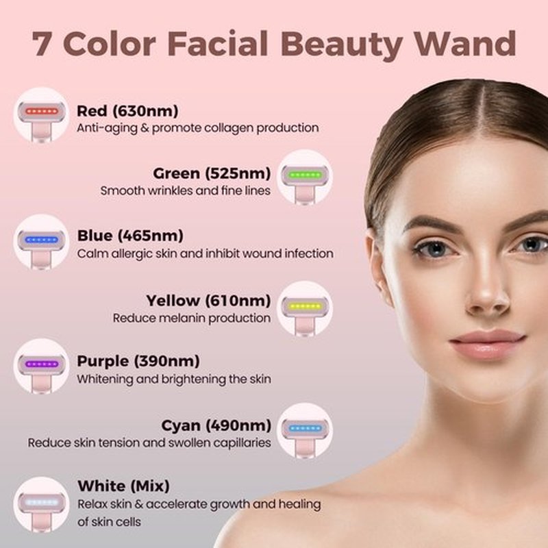 Red-Light-Therapy-for-Face,7 in 1 LED Light-Therapy-Wand for Face and Neck - Microcurrent Facial Device for Anti-Aging - Face & Eye Massager Skincare (7 Colors led light)
