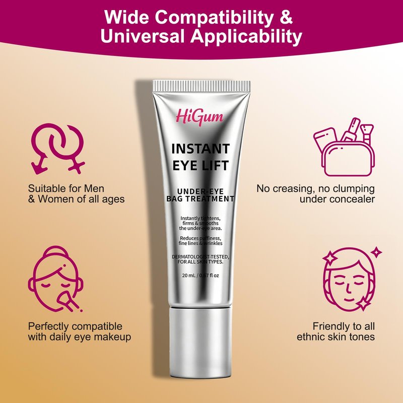 HIGUM Instant Firm Eye Lift & Tighter, Under Eye Treatment for Bags, Wrinkles, Puffiness & Dark Circles, Anti-Aging Under Eye Cream with Precision Application Brush|All Skin Types (7)
