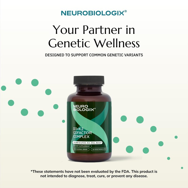 Neurobiologix Vitamin D3 + K2 Cofactor Complex, High Potency 10,000 IU Vitamin D3 K2 MK-7 Zinc & Boron, Bone Strength, Cardiovascular Sup, 60 Capsules