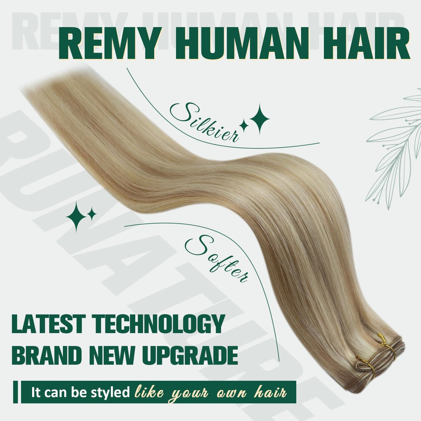 RUNATURE Weft Hair Exensions Human Hair 22 Inch Ash Blonde Highlight Paltinum Blonde Long Human Hair Double Weft Extensions Straight Weft Sew in Hair Extensions Real Human Hair Weft Silky 100g