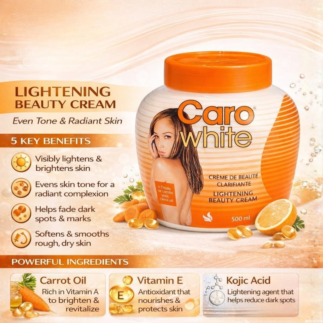 CARO Beauty Cream with Carrot Oil - 500ml Jar | Enriched with Beta-Carotene, Vitamin A & E for Smooth Skin - Moisturizing Body Cream – Helps Improve Uneven Skin Tone & Dark Spots
