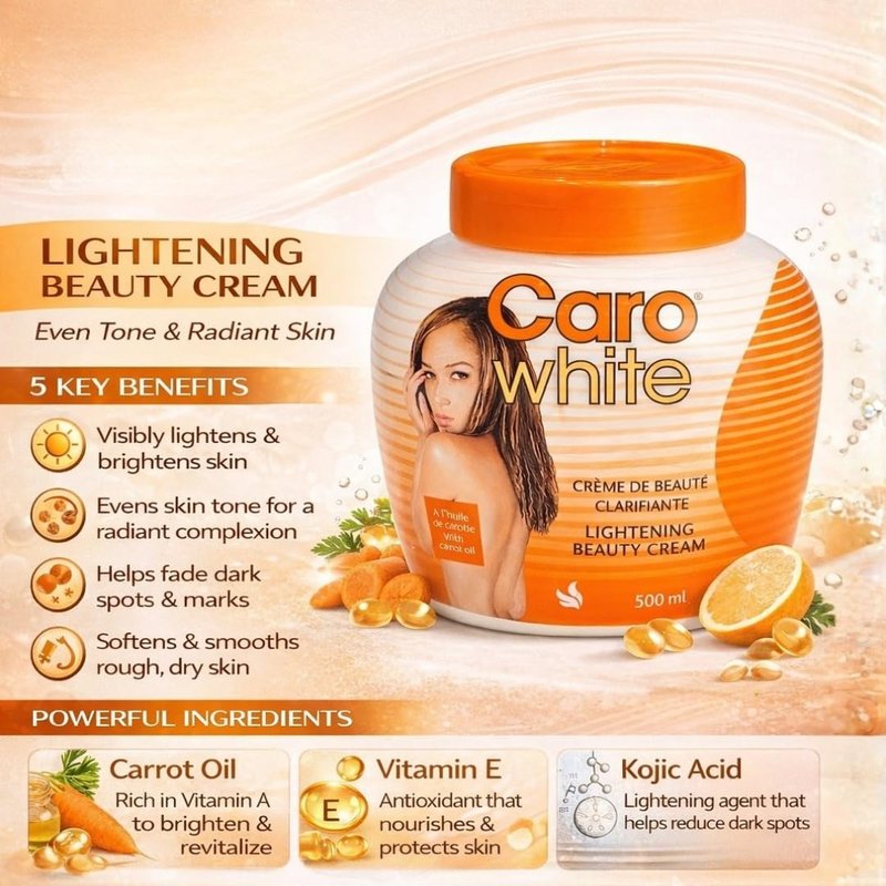 CARO Beauty Cream with Carrot Oil - 500ml Jar | Enriched with Beta-Carotene, Vitamin A & E for Smooth Skin - Moisturizing Body Cream – Helps Improve Uneven Skin Tone & Dark Spots