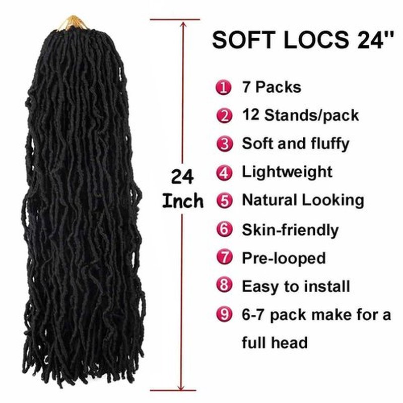 7 Packs 24 Inch Soft Locs Crochet Hair Pre Looped Curly Wavy Faux Locs Crochet Braids for Natural Butterfly Crochet Hair for Black Women (24 inch(pack of 7), 1B)