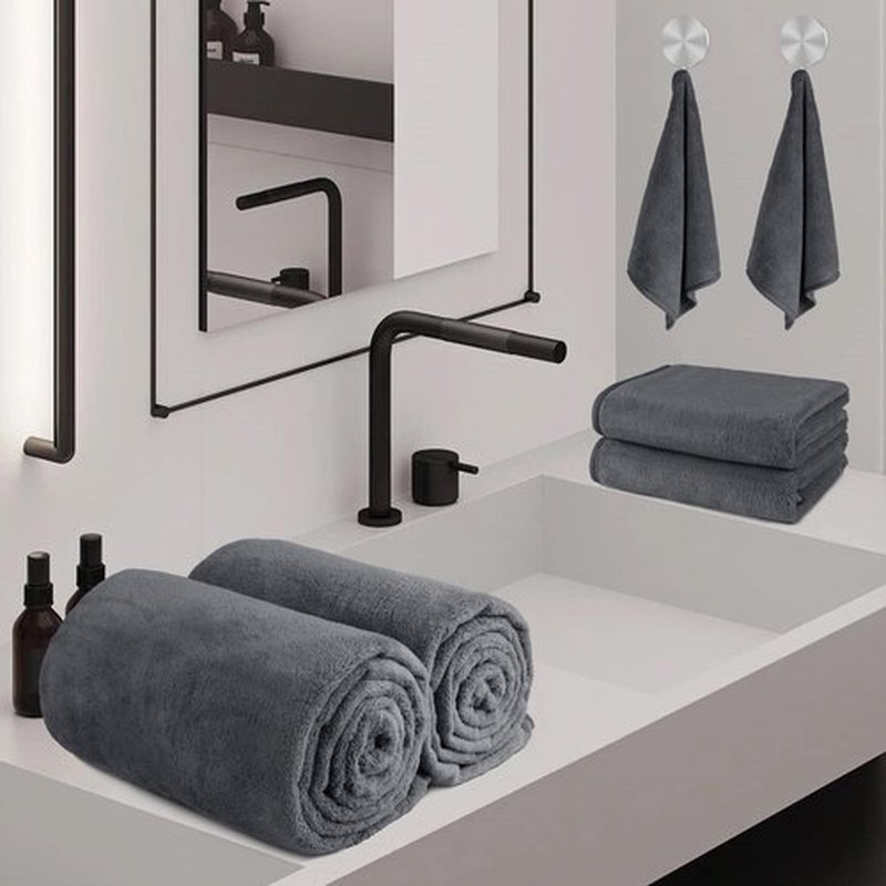 Orighty 6-Piece Towel Set - Soft & Lightweight - 2 Bath Towels, 2 Hand Towels, and 2 Wash Cloths - Absorbent & Quick Drying Microfiber Towel for Multipurpose, Bathroom, Gym, Sport, Yoga, Travel-Grey