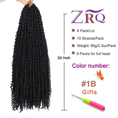 ZRQ Goddess Passion Twist Hair with Curly End 24 Inch Pre Twisted Passion Twist 8 Packs Black Pre Looped Long Boho Style Crochet Braids Hair Extensions for Women