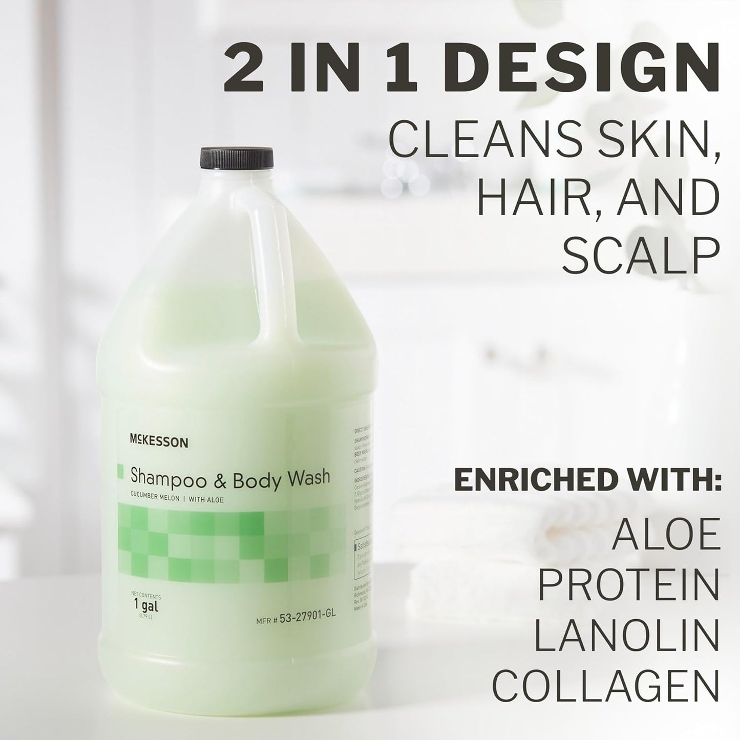McKesson Body Wash and Shampoo - 1 Gallon Bulk Refill Full Body Wash with Aloe, Cucumber Melon Scent - Sensitive Skin & Hair 2‑in‑1