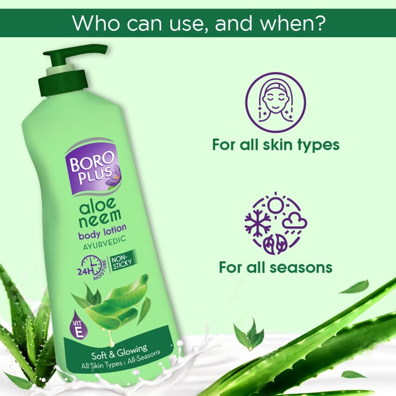 BOROPLUS Aloe Neem Body Lotion | Ultra-Hydrating, Non-Greasy Moisturizer for Very Dry Skin | 24-Hour Deep Nourishment with Aloe Vera & Neem | Fast-Absorbing Body & Hand Lotion | 13.53 Fl Oz (400ml)