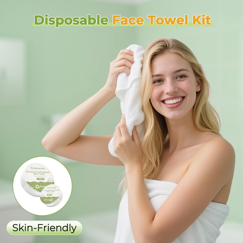 Travel Cleaning Kit for Hotel Disposable Compressed Towel(1 Bath Towelettes+ 2 Cleaning Towels+ 7 Face Cloths+1 Storage Bag+Toilet Seat Cover Papers) Toiletries Hygiene-Set, Portable Vacation Camping