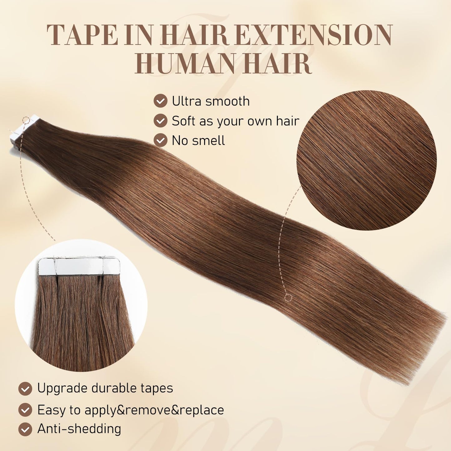 YGP Tape in Hair Extensions Human Hair 16 Inch 40g 20 pcs Chocolate Brown Tape in Extensions Seamless Skin Weft Double Sided Invisible Tape Hair Extensions
