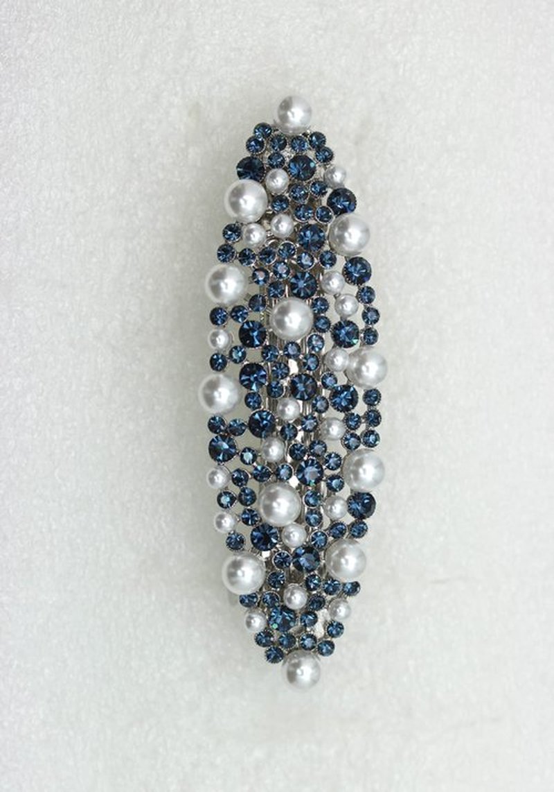 Faship Gorgeous Navy Blue Rhinestone Crystal Pearl Floral Barrette