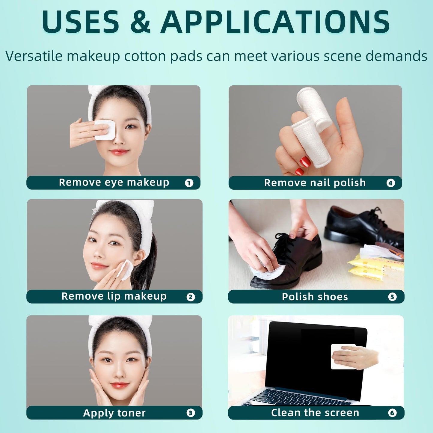Premium Exfoliating Cotton Pads (60 Count) - 100% Cotton, Extra-Soft and Lint-Free, Durable Squares for Facial, Lip, and Eye Makeup Removal