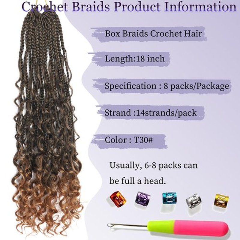 Goddess Box Braids Crochet Hair 18inch Boho Crochet Braids Crochet Box Braids Box Braids Crochet Hair 8 Packs Crochet Hair for Black Women (18 Inch,T30)