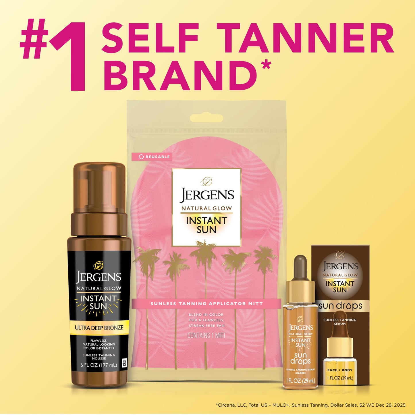 Jergens Natural Glow Instant Sun Body Mousse, Self Tanner for Ultra Deep Bronze Tan, Sunless Tanning Body Bronzer, Natural Looking Fake Tan, 6 Oz, Pack of 2