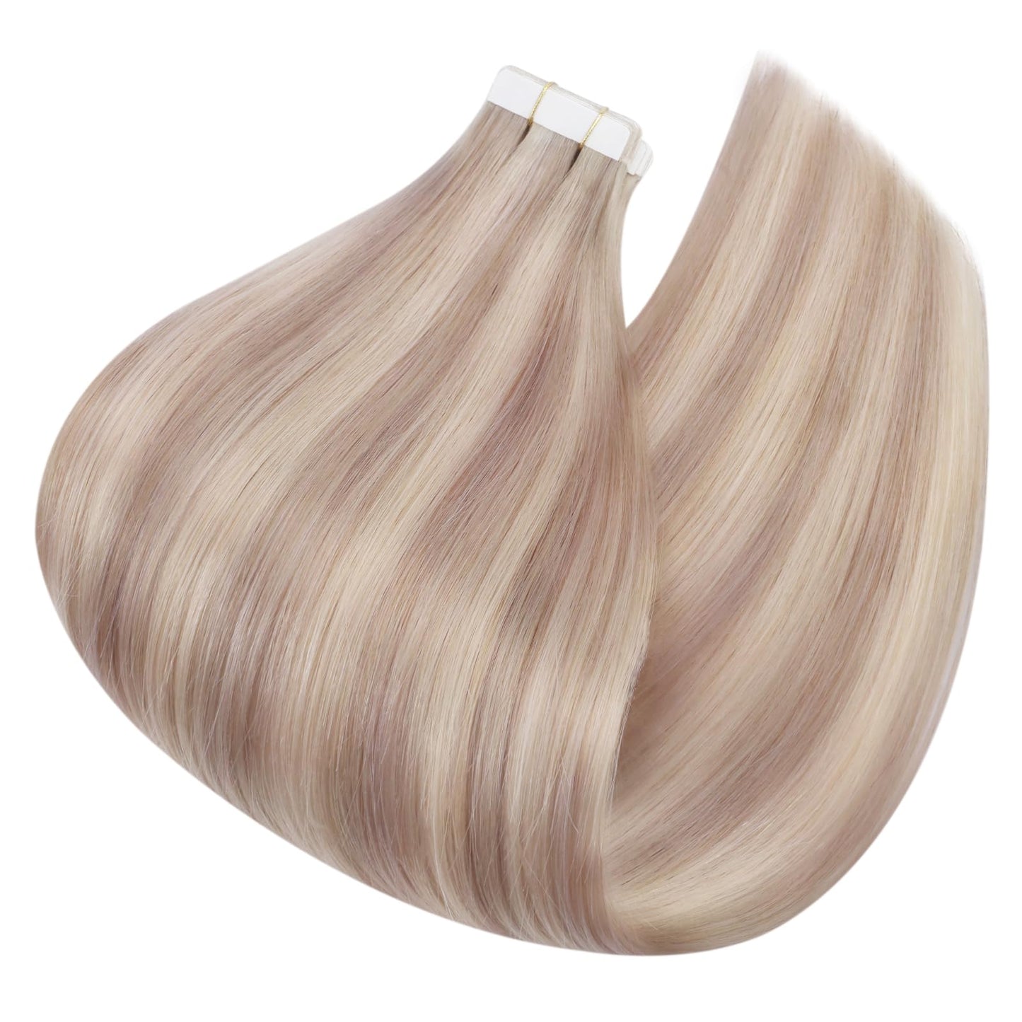 Ugeat Hair Extensions Tape in Human Hair Blonde 16inch Human Hair Tape in Extensions Ash Blonde Highlights Bleach Blonde Natural Tape in Hair Extensions Human Hair 50G 20Pcs