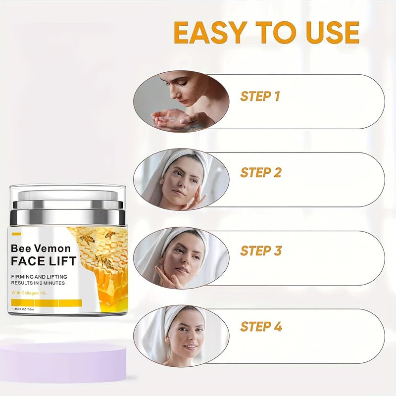 Krmspe Bee Venom Cream, Bee Venom Face Lift Cream for Firming Moisturizing Lifting & Recovery, Anti-Aging Moisturizer with Collagen for All Skin Type 1.85 FL.OZ