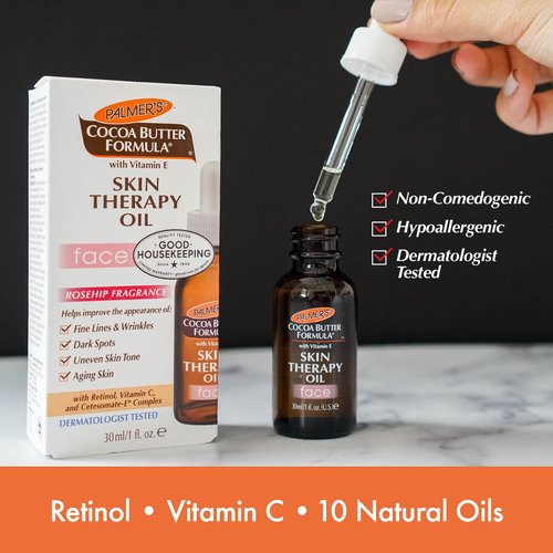 Palmer's Cocoa Butter Formula Moisturizing Skin Therapy Oil for Face with Vitamin E, C & 10 Pure Facial Oil Blend, Rosehip Fragrance (1 Ounce) and Palmer's Cocoa Butter Formula Skin Therapy Moisturizing Body Oil with Vitamin E (5.1 Ounces)