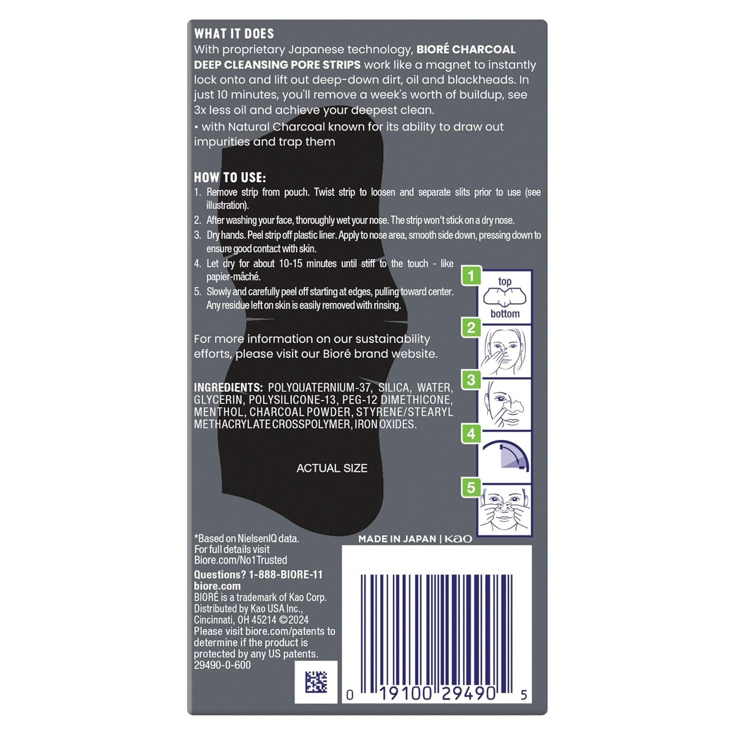 Bioré Men's Blackhead Remover Pore Strips, Charcoal Deep Cleansing Nose Strips for Blackhead Removal on Oily Skin, 6 Count (Pack of 4)