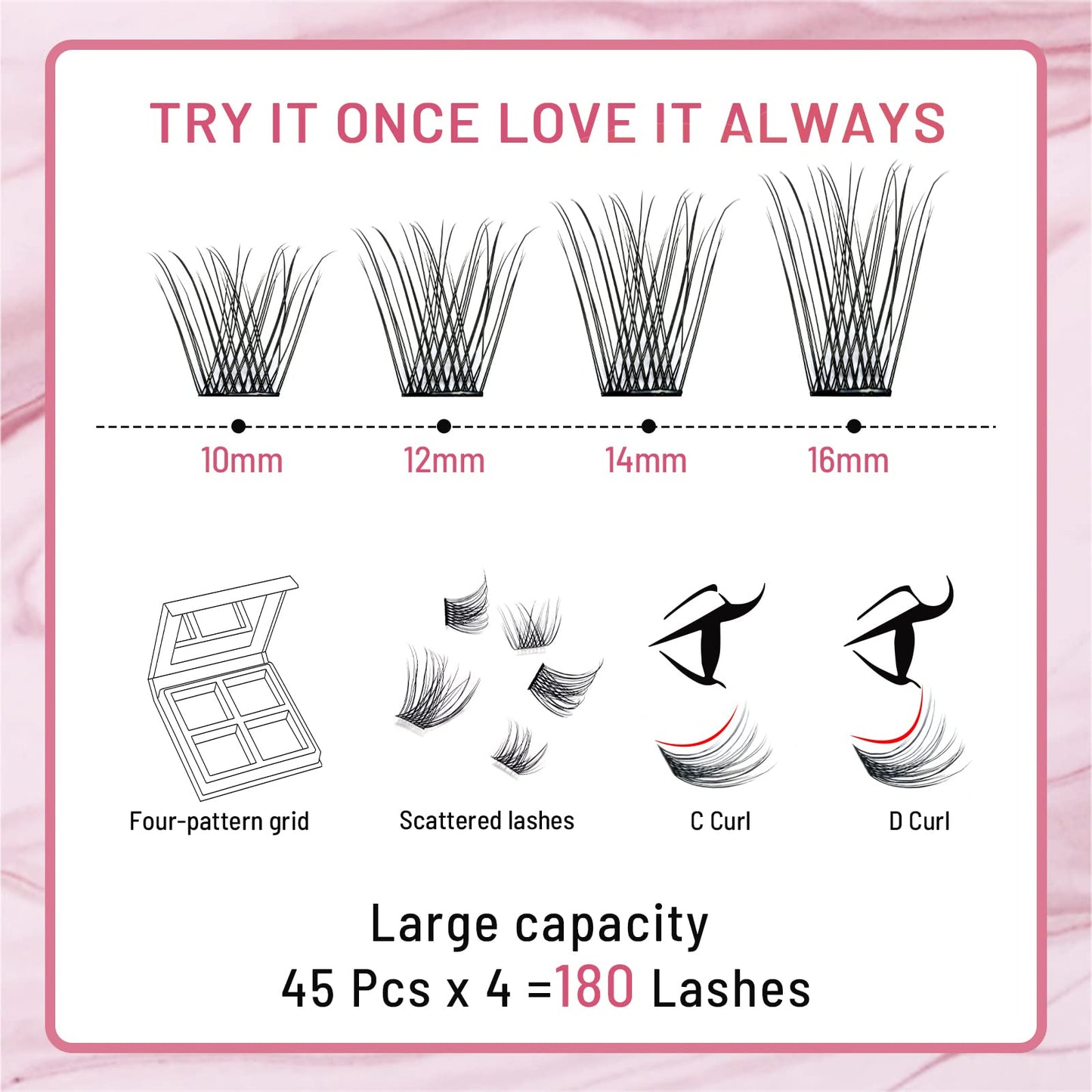 Lash Clusters 180 Pcs Cluster Lashes DIY Individual Lashes Fluffy Cluster Eyelash Extension Eyelash and Mirror 2 in 1 Easy to Apply at home Lashes (Natural,D-10-16mix)