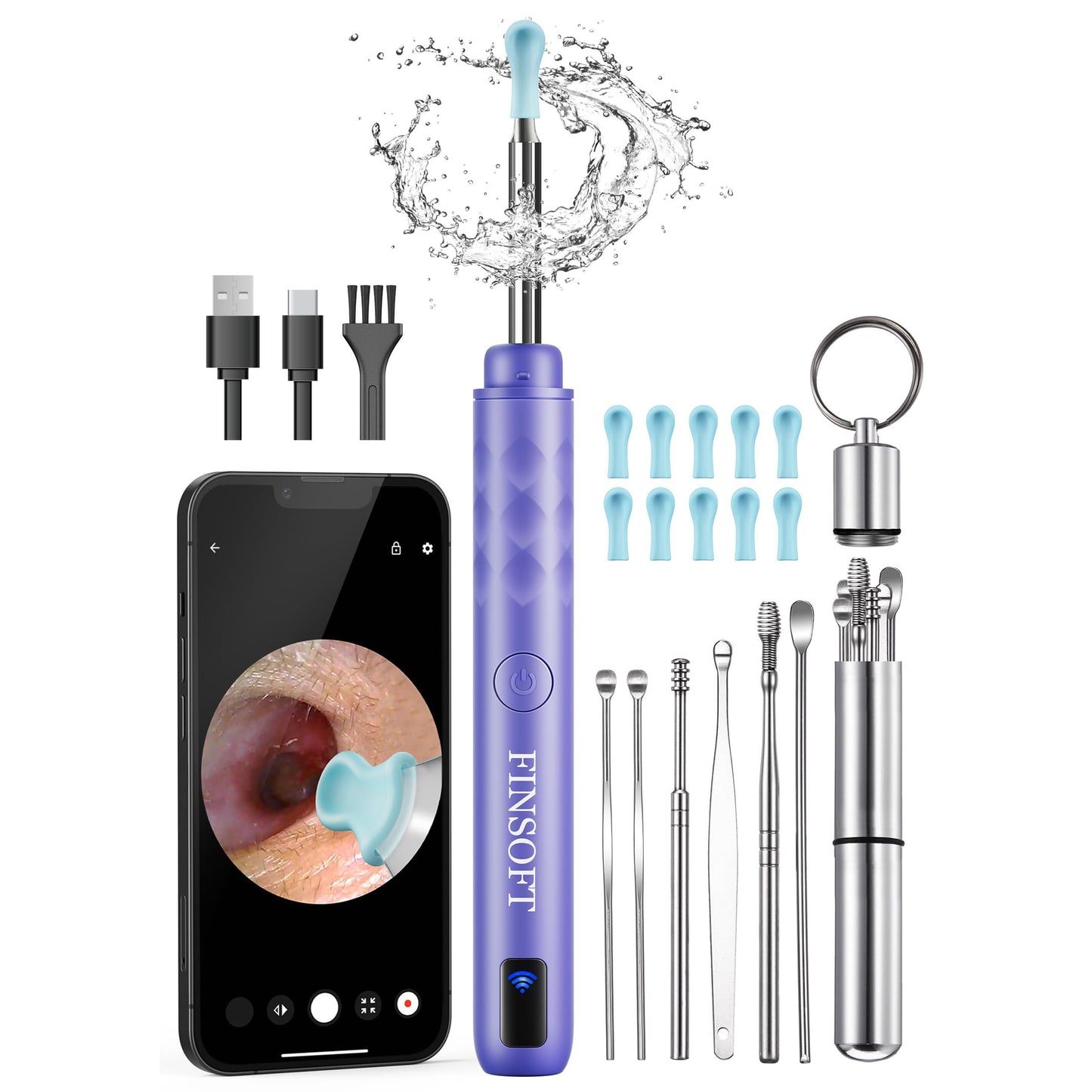 Ear Wax Removal Tool Camera, Ear Cleaner with Camera, Ear Wax Removal Cleaning Kit with 1296P HD Camera and 6 LED Lights, Earwax Removal Kit with 10 Ear Pick for iOS and Android, Lavender