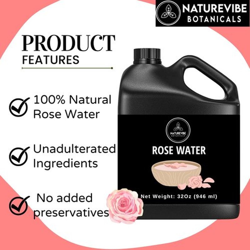 Naturevibe Botanicals Rose Water 32 Ounces | 100% Pure and Natural | Great for Skin Care and Hair Care