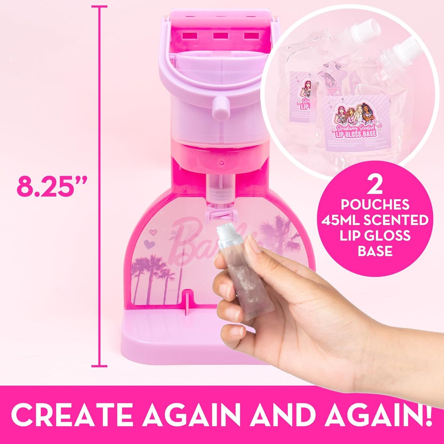 Horizon Group USA Barbie Sweet Shop Lip Gloss Making Kit, Makes 12 Barbie Accessories, Barbie Lip Glosses & Keychains, Arts and Crafts kit for Kids Ages 6+, Gifts for 6 Year Old Girl