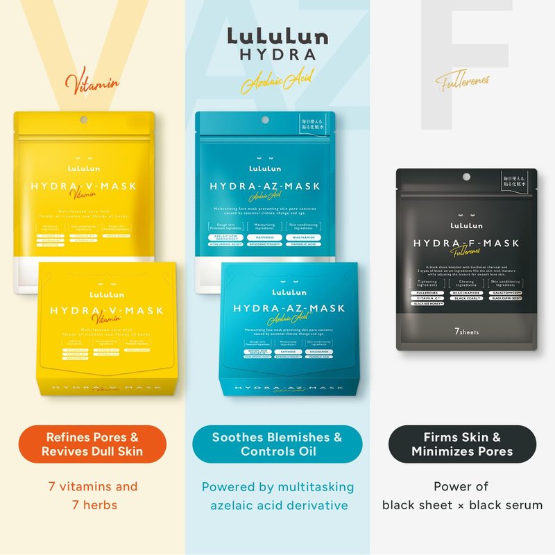 Lululun 7 Sheet Vitamin C Face Masks Skincare for Women & Men, Daily Face Mask Sheet for Pore Firming & Dull Skin, Facial Mask Sheet with 7 Herbs, Japanese Sheet Masks with 7+1 Vitamin Complex HYDRA V