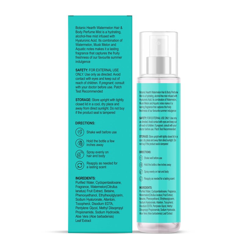 Botanic Hearth Watermelon Hair Perfume & Body Mist, Long-Lasting Hair Deodorizer & Body Scent for Women & Men, Alcohol-Free Clean Fragrance Hair Spray For Everyday Wear, All Day Freshness, 3.4 Fl Oz