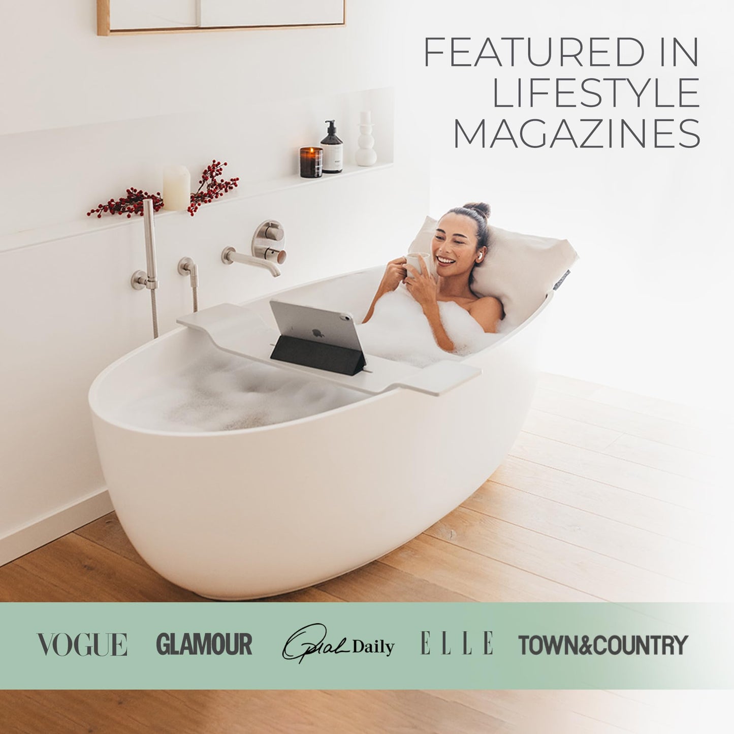 BADESOFA® Luxury Bath Tub Pillow for Feet | Premium-Quality Materials | Comfortable & Quick-Drying | Washable Bath Cushion in Green | Home Spa Accessories | Universal Fit for Any Bathtub