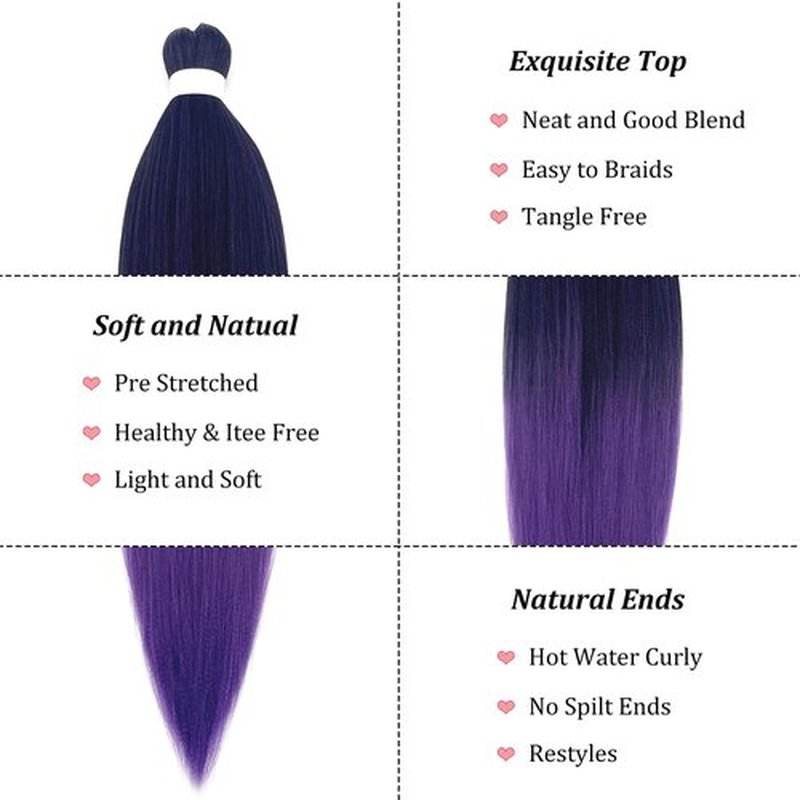 UPruyo 1b Purple Pre Stretched Braiding Hair Purple Ombre Braiding Hair Pre Stretched Synthetic Hair Extensions for Braiding Box Braids Yaki Knotless Hypoallergenic Prestretched Braiding Hair 26 inch