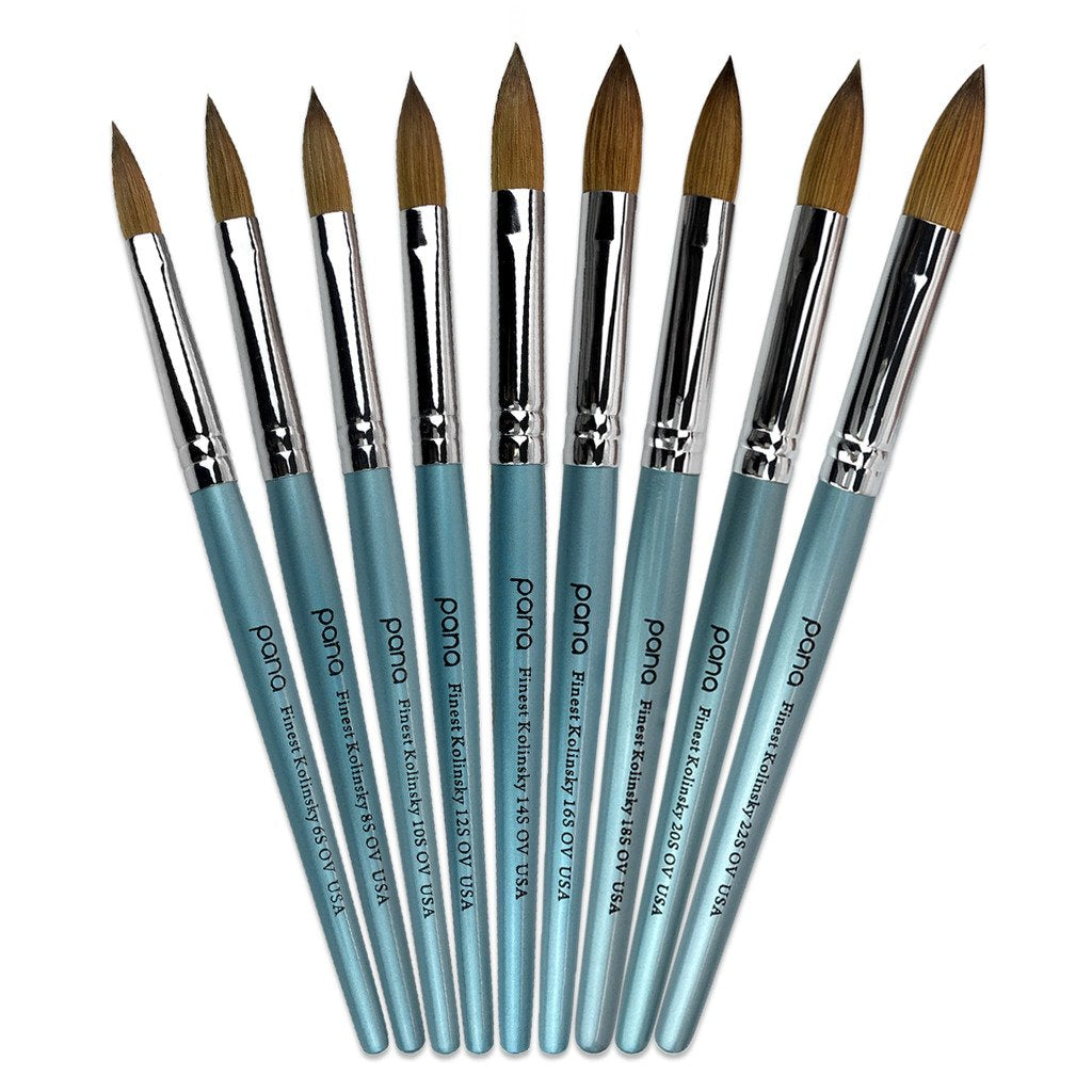 pana USA Acrylic Nail Brush100% Pure Kolinsky Hair New Teal Wood Handle with Silver Ferrule Oval Crimped Shaped Style (Size # 10)