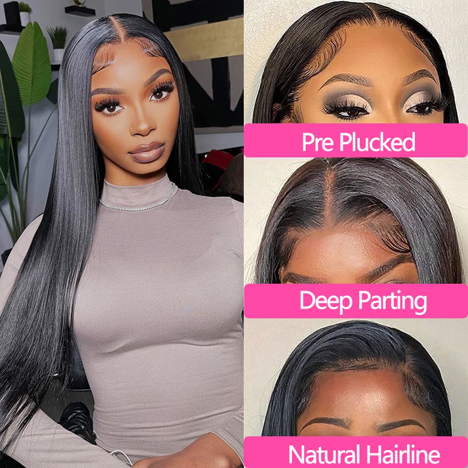 13x4 HD Lace Frontal Closure 10 Inch Straight Lace Frontal Human Hair Swiss HD Transparent Lace Frontal Only 100% Unprocessed Brazilian Virgin Hair Ear to Ear Lace Frontal Closure Pre Plucked 1B Black