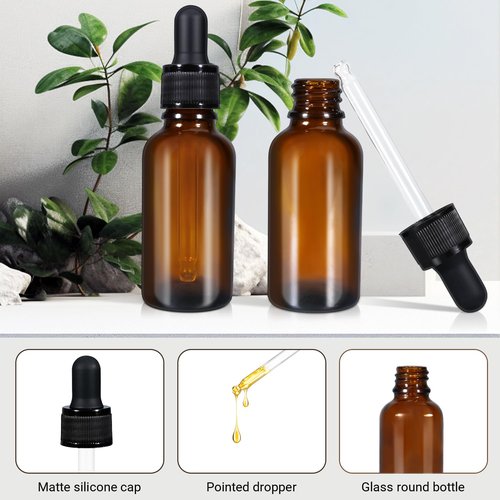 UMETASS Amber Glass Dropper Bottle 1oz with Glass Pipette, 30ml Glass Eye Dropper Bottles Leakproof Glass Tincture Bottles for Travel Essential Oils (6 Pack)
