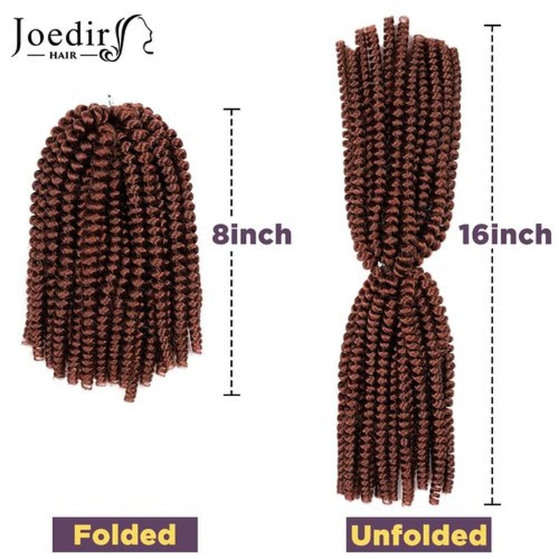 JOEDIR HAIR Spring Twist Crochet Hair 8 Inches 8 Pieces/Pack 350# Copper Red Synthetic Spring Curl for Black Women Brading Hair Extension (Color:CHESTNUT12)