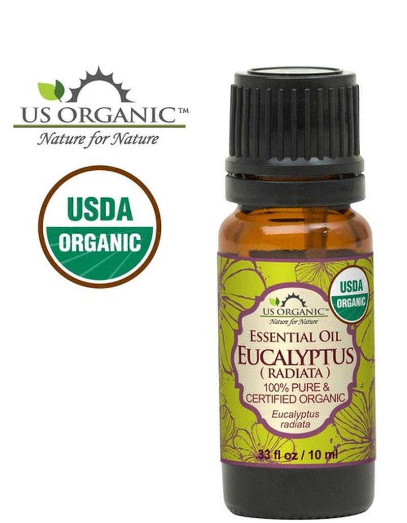 US Organic 100% Pure Eucalyptus Essential Oil (Radiata) - USDA Certified Organic, Steam Distilled - W/Euro droppers (More Size Variations Available) (10 ml / .33 fl oz)