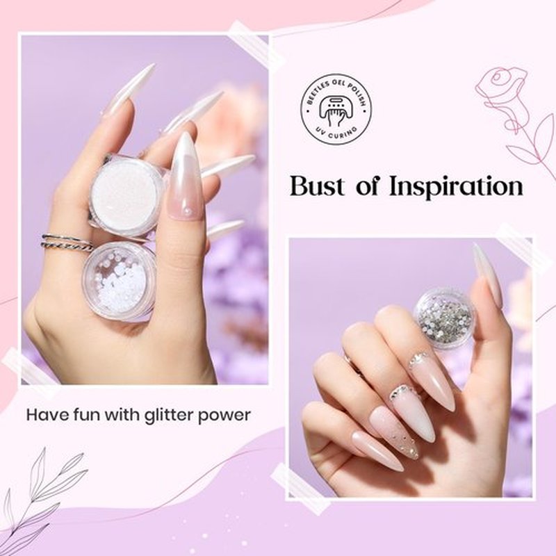 Beetles Poly Extension Gel Nail Kit, 12 Colors Milky White Gold Glitter Nude Pink Purple Extension Gel Nail Kit for Beginners, Chrome Nail Powder All in One Starter Wedding Nail Art Design
