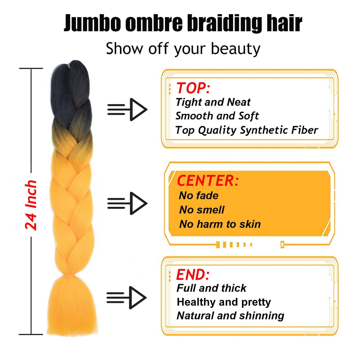 TENGSHUO FLY Black to Orange Braiding Hair 1 Packs Synthetic Braid Hair Extensions Ombre Braiding Hair 24" or Box Braids Twist Crochet Braids(24"1Pack,Black to Orange-B9)