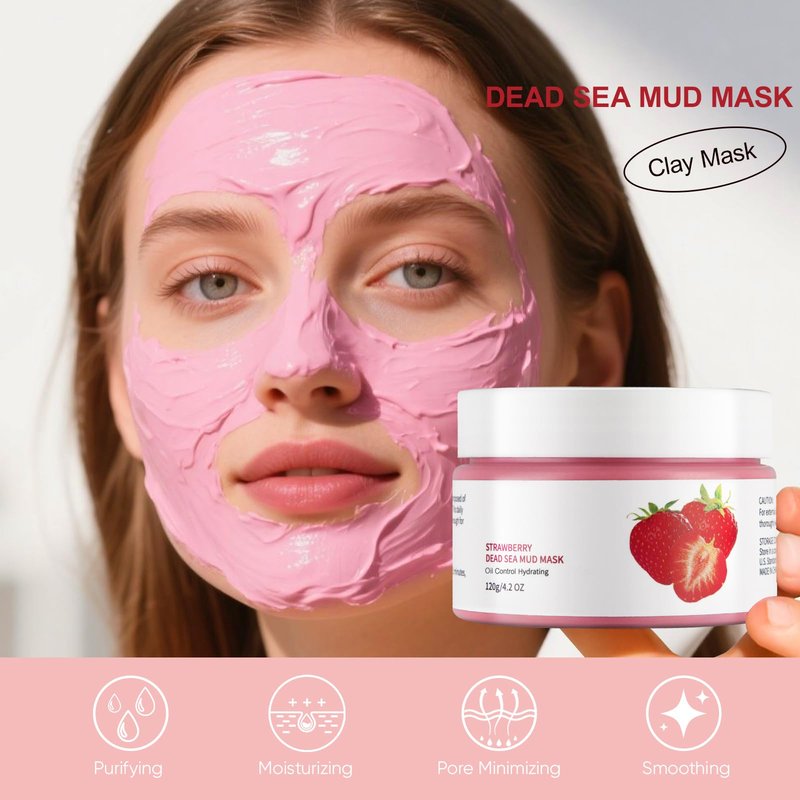 GUOYAOLIFU Clay Mud Face Mask for Women,Strawberry Dead Sea Mud Facial Mask Skincare,Deeping Cleansing,Oil Control,Hydrating Face Cleaning Clay Masks for All Skin Types (4.2OZ)