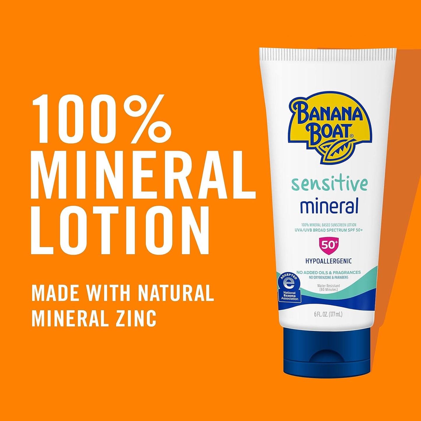 Banana Boat Sensitive 100% Mineral Sunscreen Lotion SPF 50 Twin Pack | Body Sunscreen, Sensitive Skin Sunblock, Oxybenzone Free Sunscreen, Banana Boat Mineral Sunscreen SPF 50, 6oz each