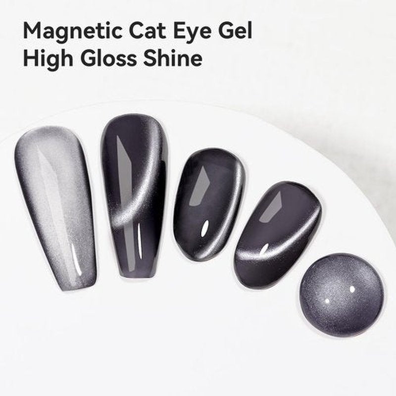 Bevimee Cat Eye Gel Polish Black, Glitter Magnetic Gel Nail Polish Moonlight, Cateye Polish With Magnet Stick Holographic Shimmer Cateye Effect, UV Velvet Gel Nail Art Manicure Salon DIY Home, 12ML