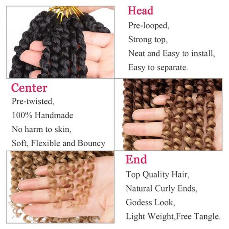 Leeven 8 Packs Ombre Brown Pre-twisted Passion Twist Crochet Hair With Curly Ends 12 Inch 1B3027# Pre looped Passion Twists Crochet Braids for Black Women Goddess Twist Braiding Hair Extensions