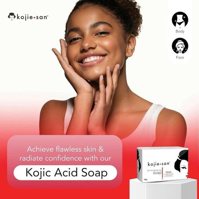 Kojie San Skin and Body Brightening Soap - Original Kojic Acid, Dark Spot Remover Soap Bar with Coconut & Tea Tree Oil- 65g x 1 Bar