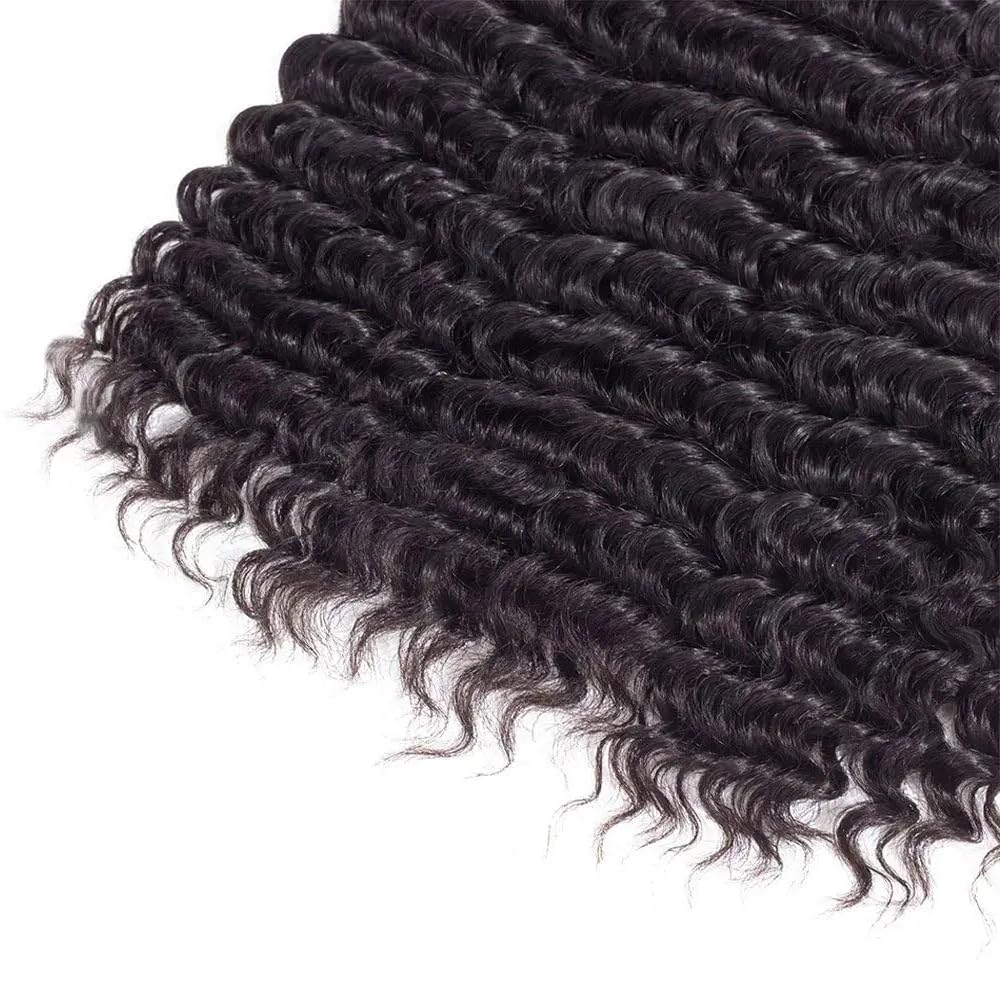 Deep Wave Bundles Human Hair Natural Black Color 8A Grade Brazilian Unprocessed Virgin Hair 14 Inch Loose Deep Wave Human Hair Bundles