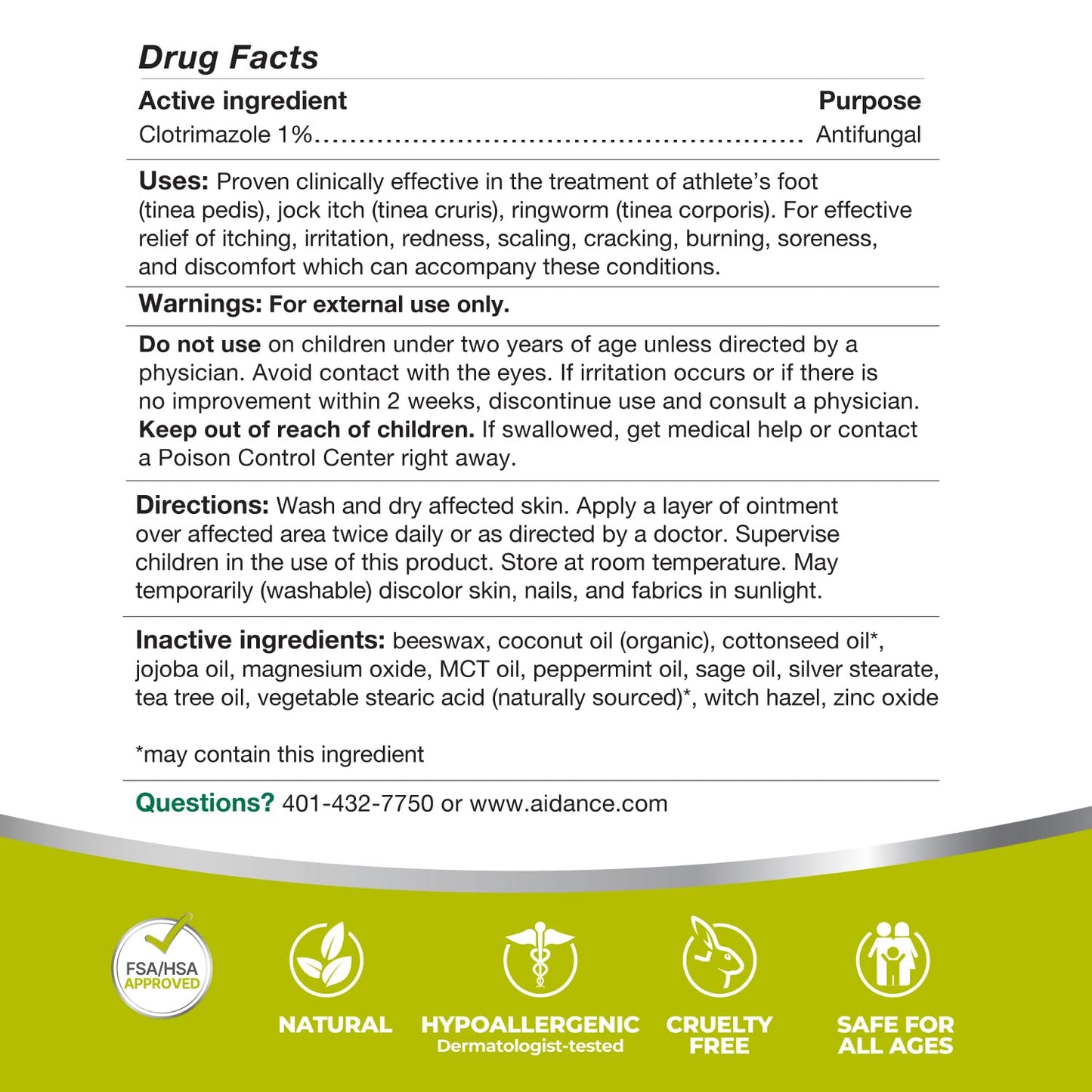 terrasil Clotrimazole Antifungal Cream, Relief for Fungal Yeast Infection, Athletes Foot Treatment, Jock Itch Ringworm, Men & Women, Natural Ingredients, Anti Fungal Cream for Skin and Feet (7oz)