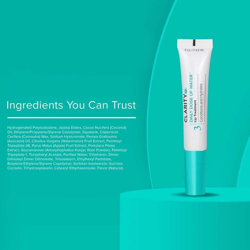 ClarityRx Daily Dose of Water Lip Treatment, Hydrating Hyaluronic Acid Lip Booster, Plant-Based & Natural (0.4 oz)